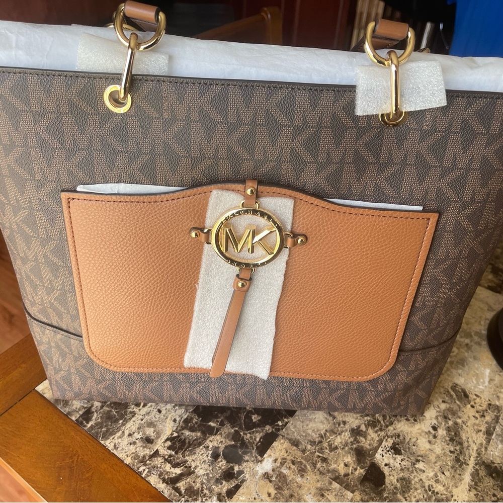 Michael Kors Tan Brown Purse with MK on front